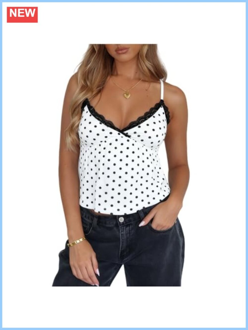 Sleeveless Polka Dot Babydoll V-Neck Going Out Tank Top